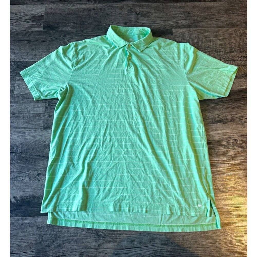 Peter Millar Seaside Wash Polo Shirt Men's Large Green Striped Stretch Golf